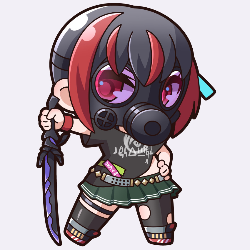 1girl, absurdres, black_hair, black_pantyhose, black_shirt, black_socks, chibi, commentary_request