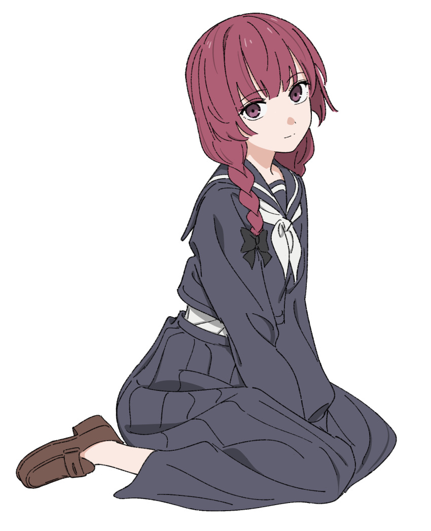 1girl, aged_down, black_bow, blue_jacket, blue_skirt, bocchi_the_rock!, bow, braid