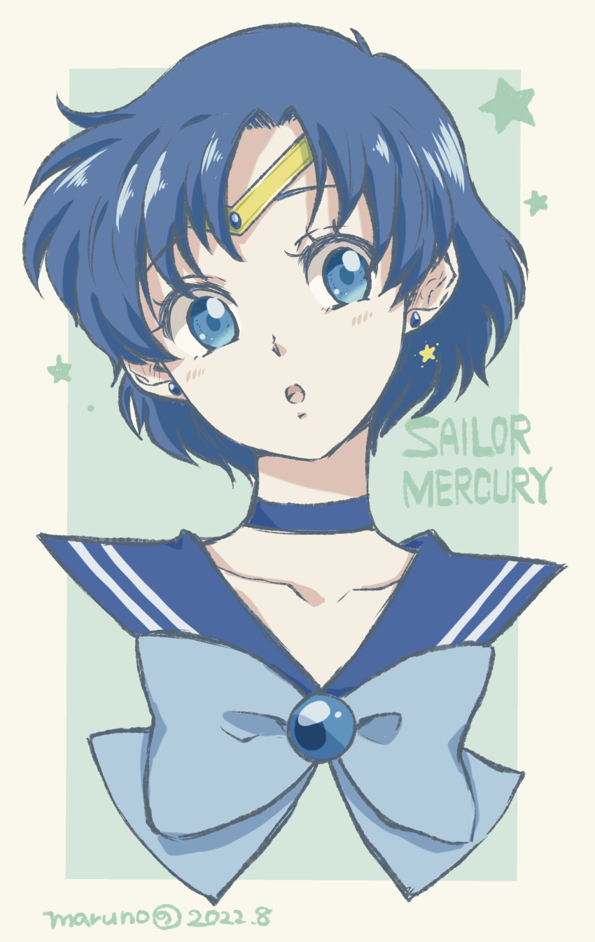 1girl, absurdres, artist_name, bishoujo_senshi_sailor_moon, blue_bow, blue_bowtie, blue_choker, blue_eyes