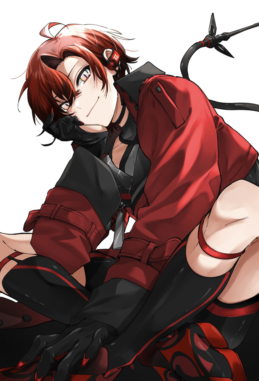 1boy, absurdres, ahoge, black_choker, black_gloves, black_hair, choker, commentary