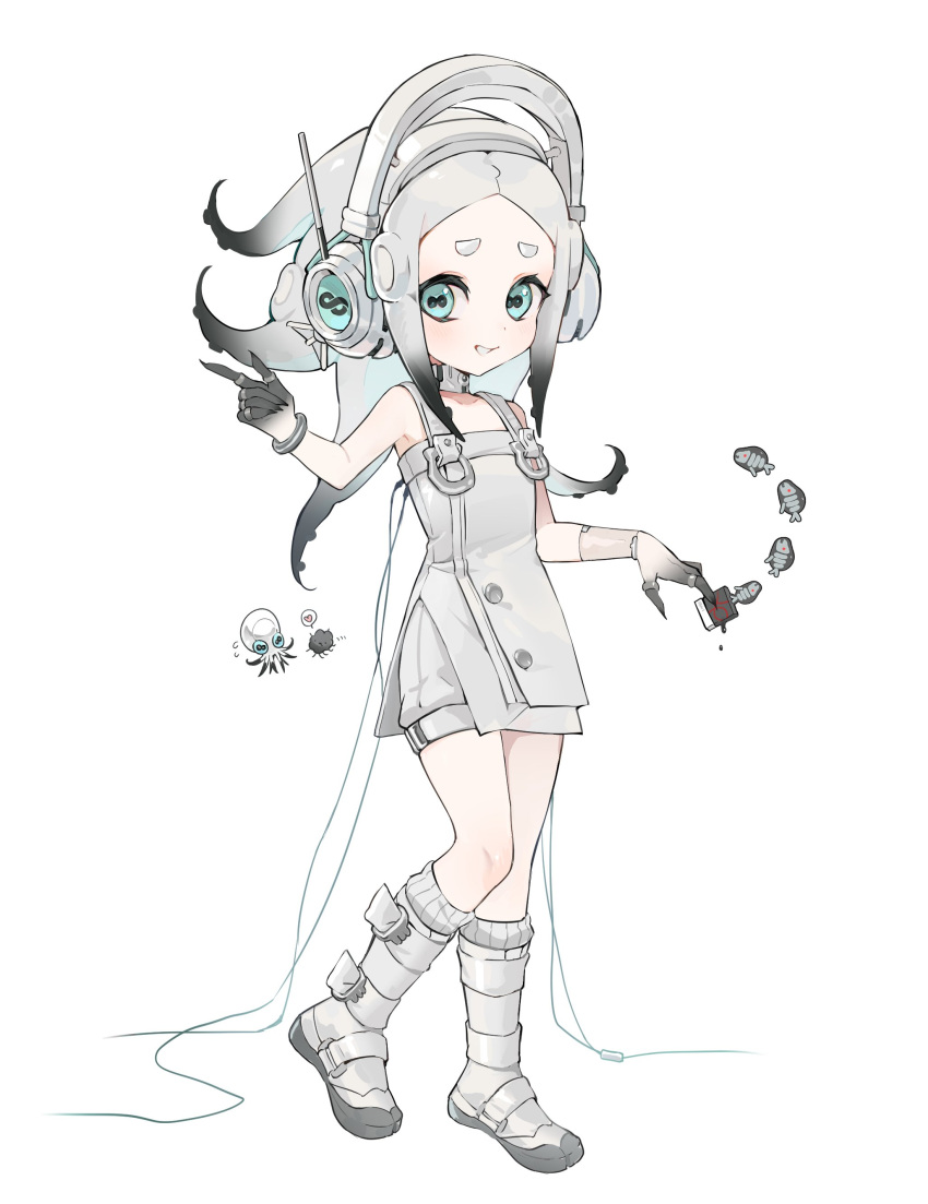 1girl, absurdres, bare_shoulders, between_fingers, black_hair, blue_eyes, boots, bracelet