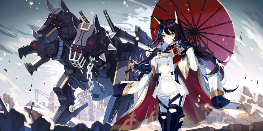 1girl, absurdres, aiguillette, animal_collar, armored_boots, artist_request, bernadette_(final_gear), black_collar