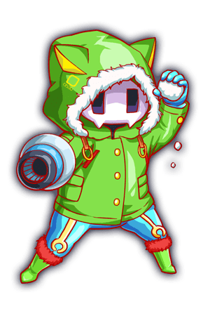 agent_joe, aqua_gloves, aqua_pants, arm_cannon, boots, buttons, fighting_stance, fur-trimmed_boots