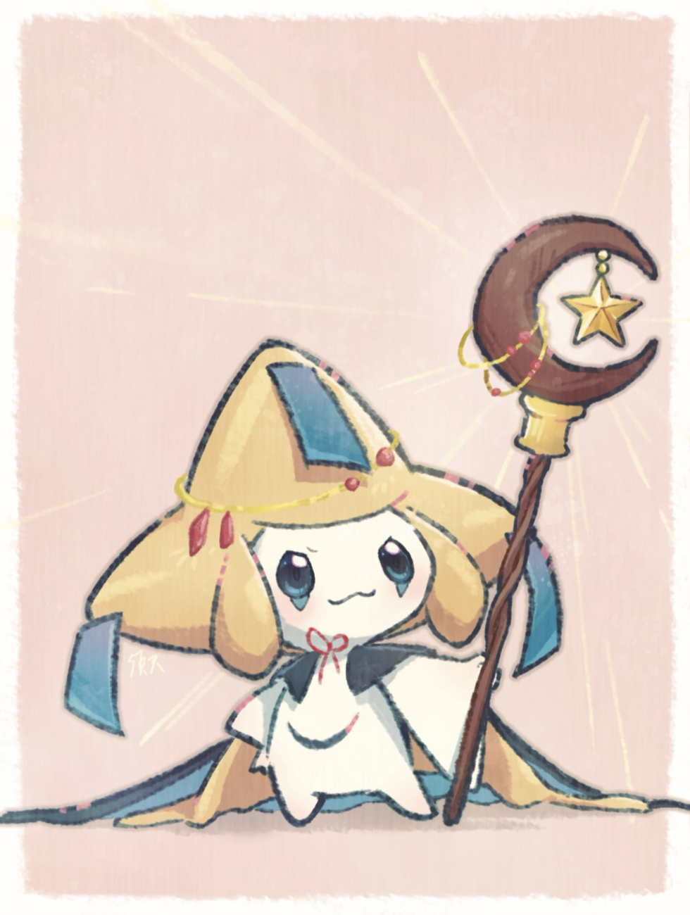 :3, blue_cape, border, cape, colored_skin, commentary, cosplay, crescent