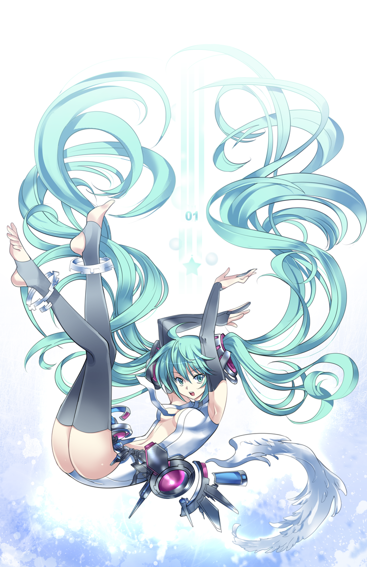 1girl, aqua_hair, bad_id, bridal_gauntlets, elbow_gloves, fingerless_gloves, gloves, hatsune_miku