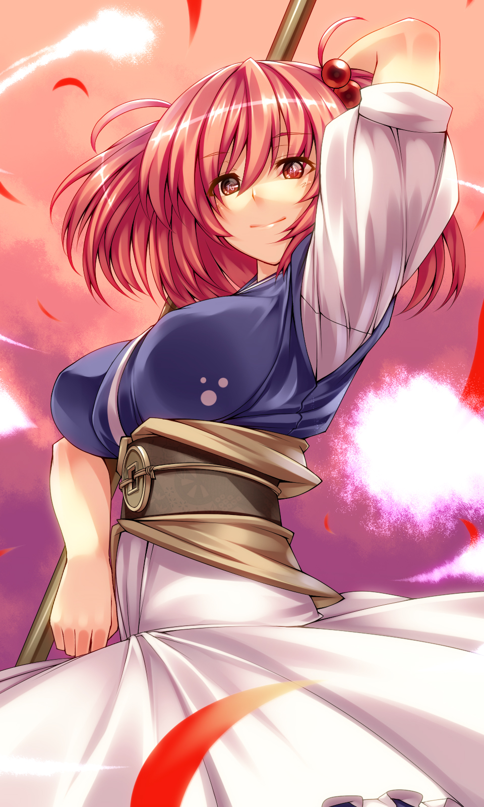 breasts, hair_bobbles, hair_ornament, highres, large_breasts, onozuka_komachi, red_eyes, red_hair