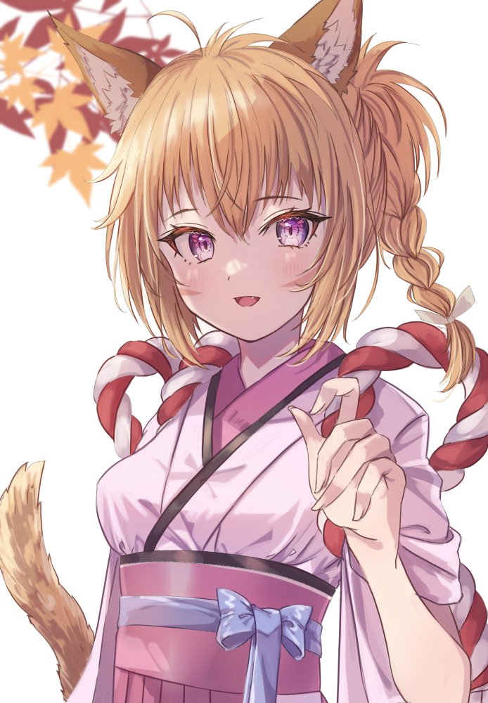 1girl, :d, animal_ear_fluff, animal_ears, blonde_hair, braid, breasts, cat_ears