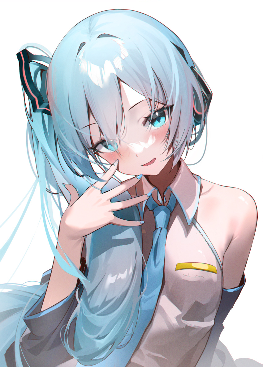 1girl, absurdres, aqua_eyes, aqua_hair, aqua_nails, aqua_necktie, aqua_trim, arm_at_side