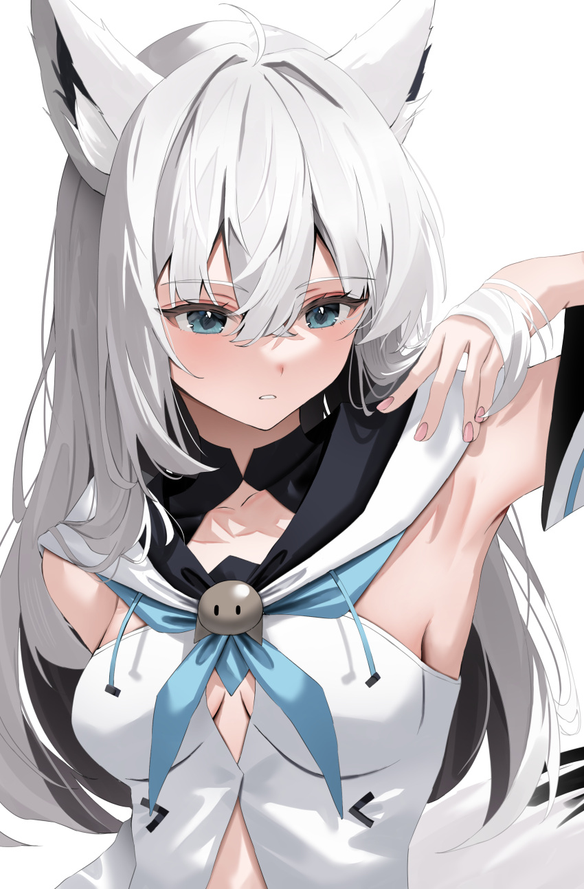 1girl, absurdres, ahoge, animal_ear_fluff, animal_ears, blue_eyes, blue_neckerchief, blush