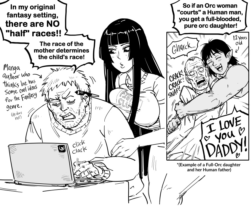 1boy, 2boys, 2girls, absurdres, bb_(baalbuddy), black_hair, breasts, computer
