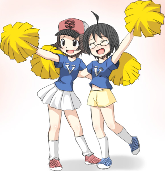 blush, cheren_(pokemon), closed_eyes, crossdressinging, fujimiya_yuu, genderswap, glasses, hat