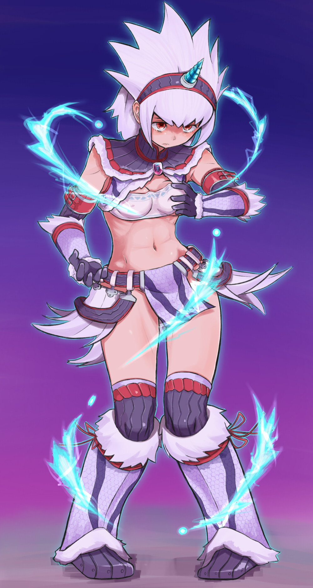 highres, horn, horns, kirin, kirin_(armor), midriff, monster_hunter, navel