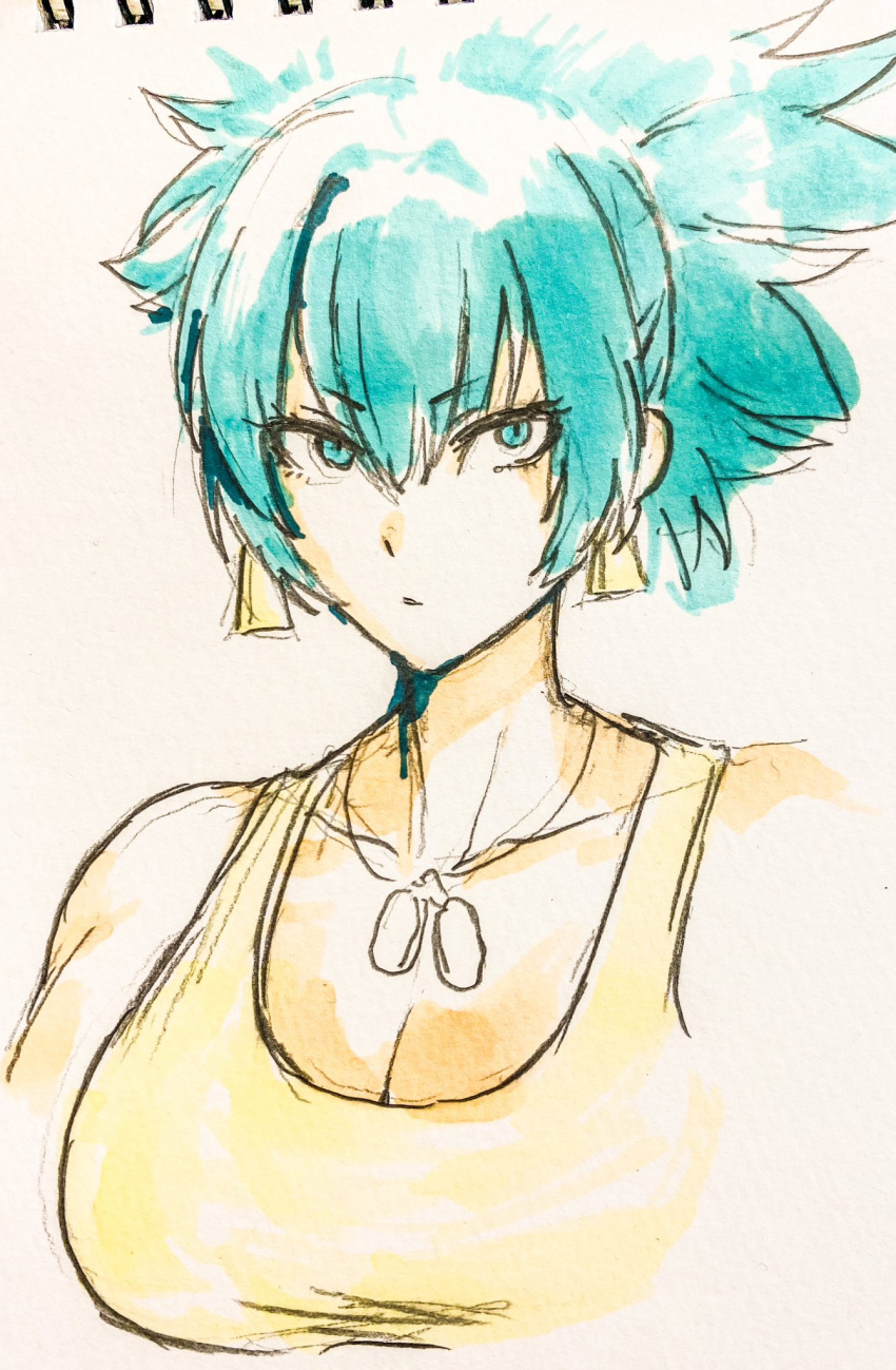 1girl, bare_shoulders, breasts, dog_tags, earrings, highres, jewelry, leona_heidern