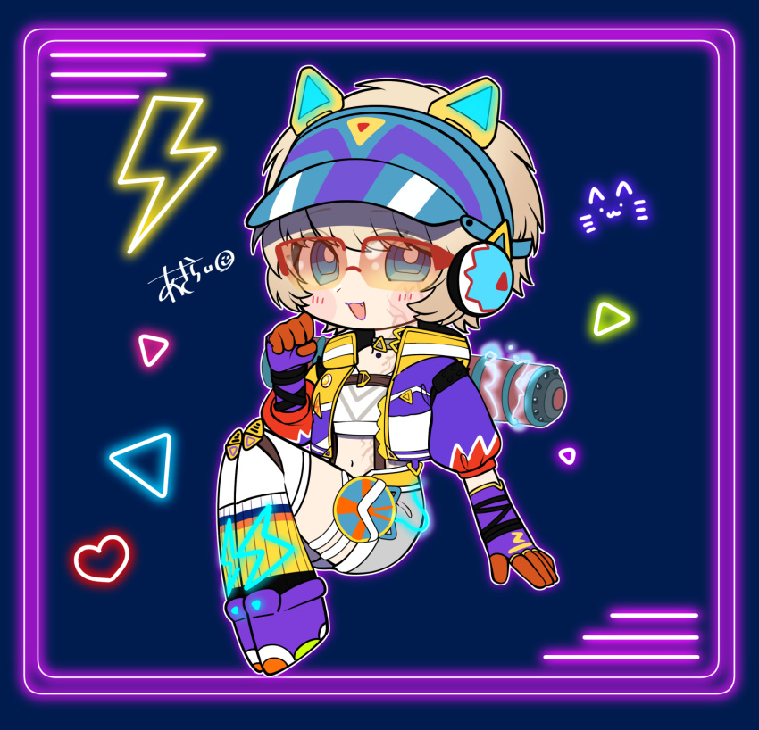 1girl, akirai_(akry555), animal_ear_headphones, animal_ears, animification, apex_legends, blonde_hair, blue_background