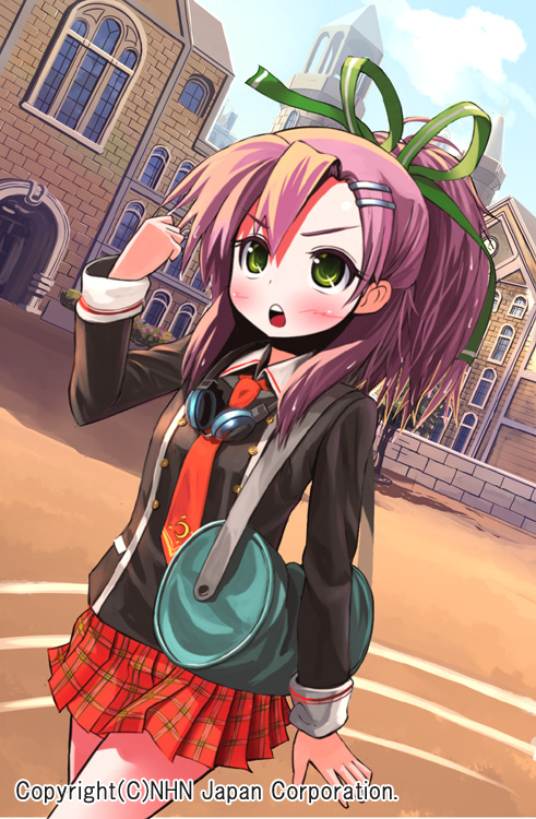 headphone, headphones, patorishia, pink_hair, school_uniform, short_hair