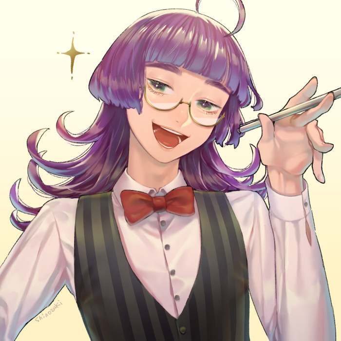 1boy, 2nozki, bishounen, blunt_bangs, bow, bowtie, buttons, collared_shirt