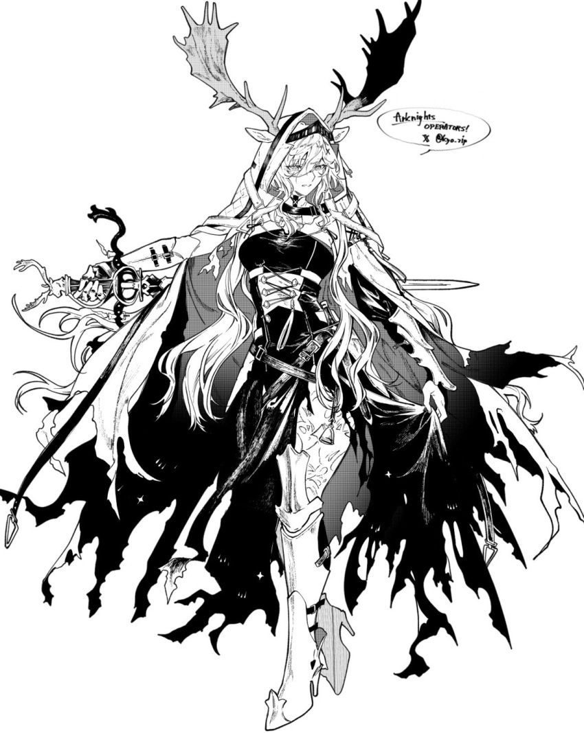 1girl, animal_ears, arknights, armor, cape, cloak, gauntlets, greaves