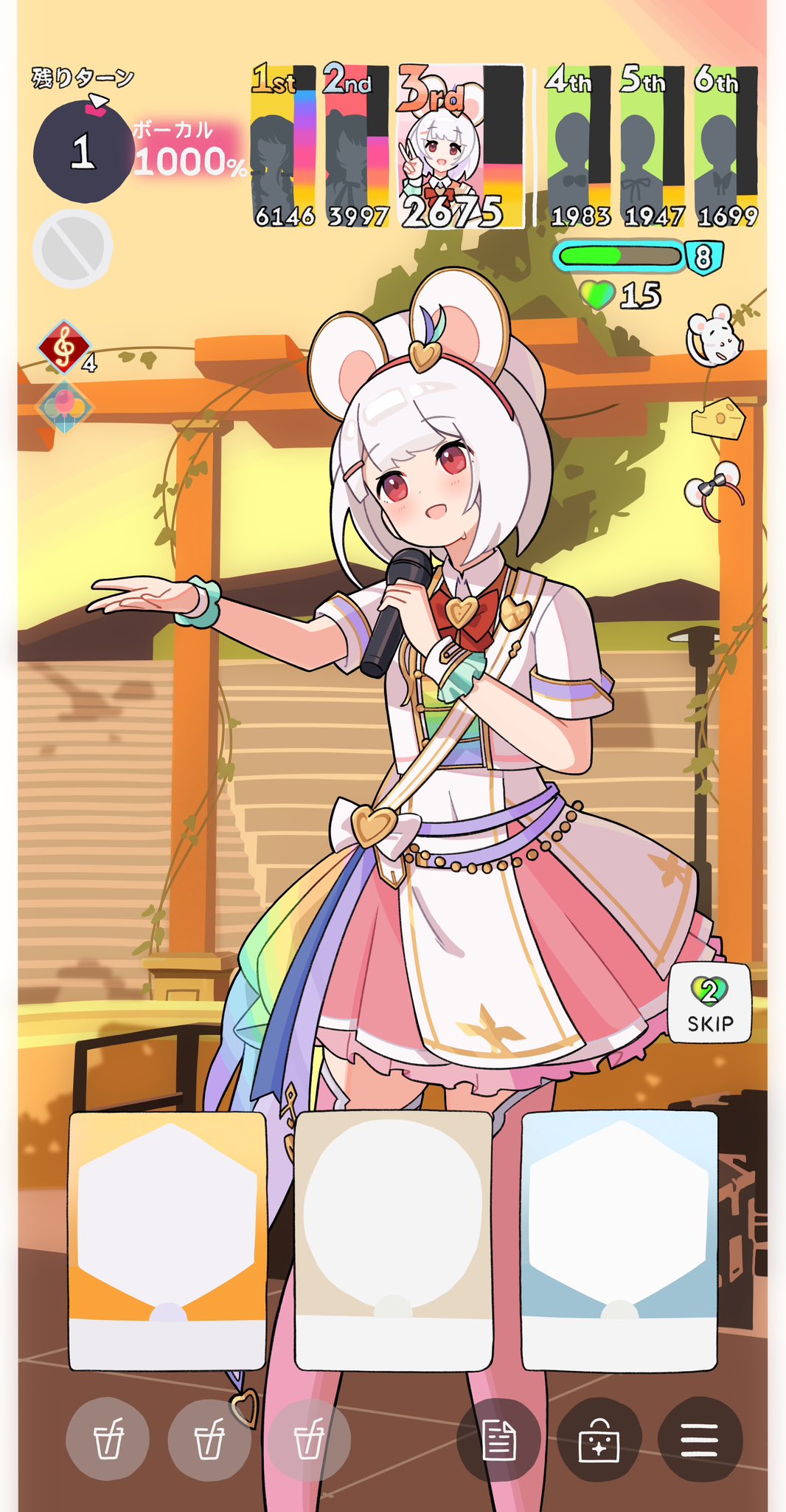 1girl, animal_ears, bow, collared_dress, dress, fake_animal_ears, gakuen_idolmaster, gameplay_mechanics