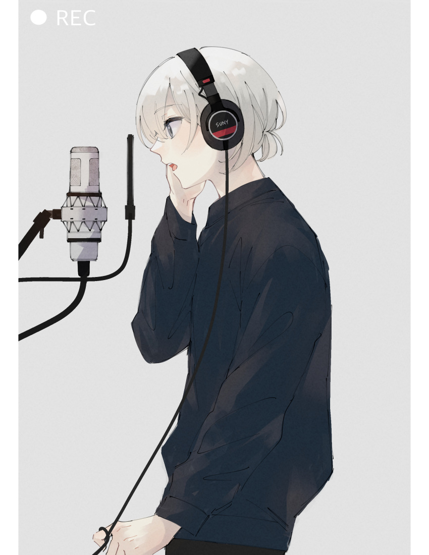 1boy, absurdres, bishounen, black_sweater, blue_eyes, border, commentary_request, eyelashes