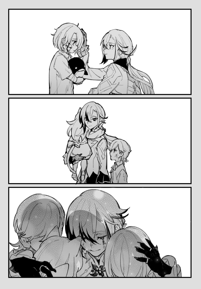2boys, 2girls, animal_ears, arlecchino_(genshin_impact), bandaid, bandaid_on_cheek, bandaid_on_face, blood