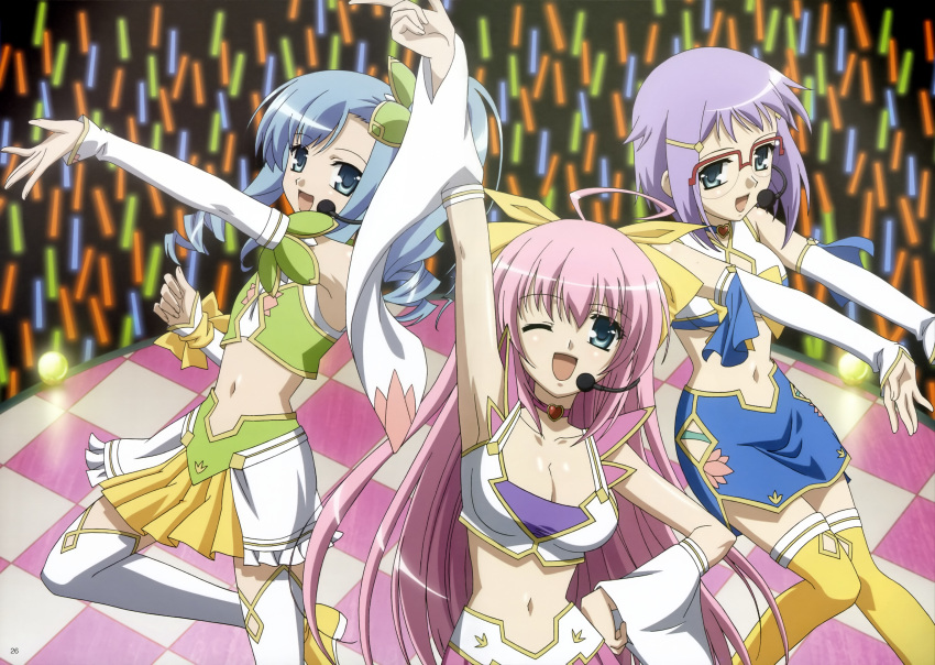 absurdres, ahoge, arm_up, blue_hair, breasts, choker, chouhou, choukaku