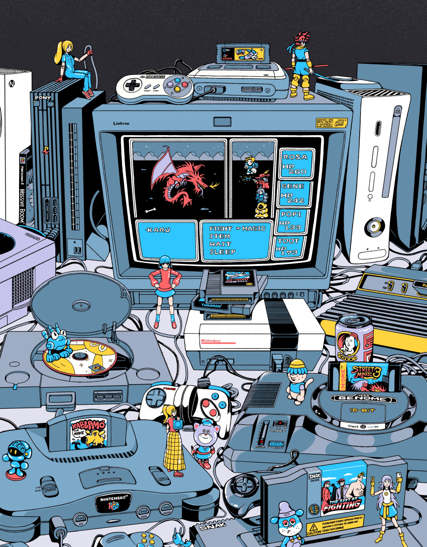 absurdres, action_figure, atari, cable, can, character_request, chrono_trigger, controller