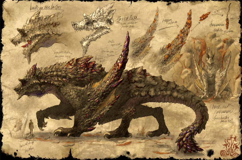 arrow_(projectile), black_border, border, claws, commentary_request, dragon, from_side, full_body