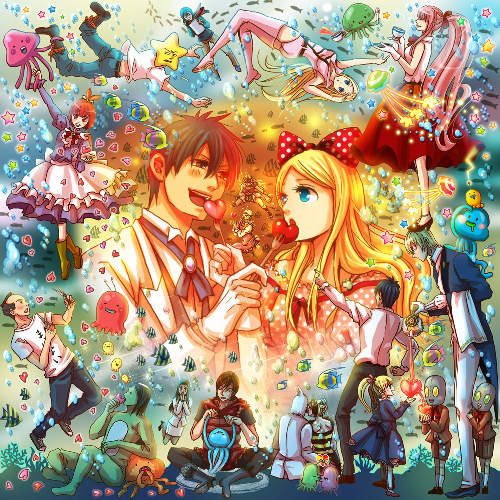 alternate_hairstyle, amazoness_(arakawa), arakawa_under_the_bridge, billy_(arakawa), black_hair, blonde_hair, blush, brown_hair