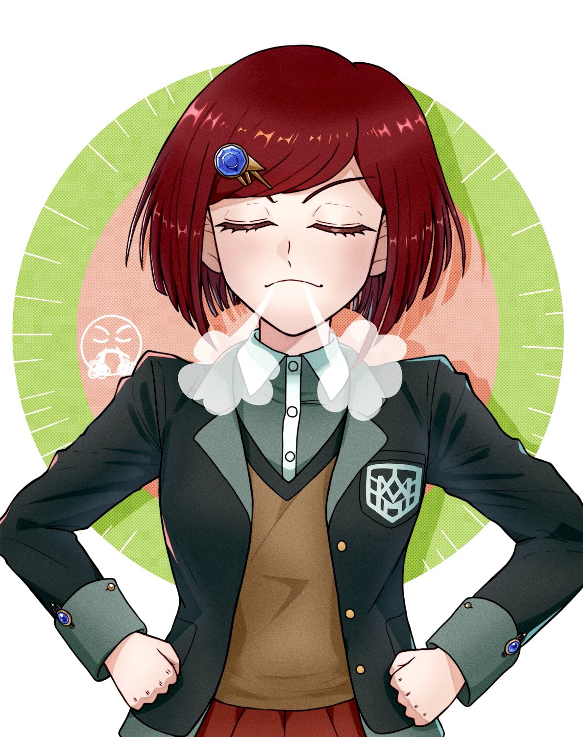 1girl, black_jacket, brown_vest, closed_mouth, collared_shirt, danganronpa_(series), danganronpa_v3:_killing_harmony, dress_shirt