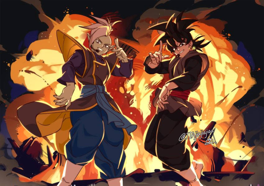 black_eyes, black_hair, black_jacket, black_pants, black_shirt, blue_pants, boots, colored_skin