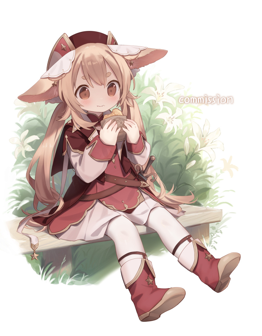 1girl, animal_ears, bag, blonde_hair, boots, border, borrowed_character, brown_eyes