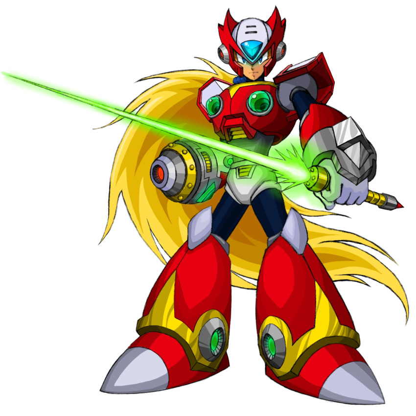 android, arm_cannon, armor, beam_saber, blonde_hair, blue_eyes, capcom, energy_blade
