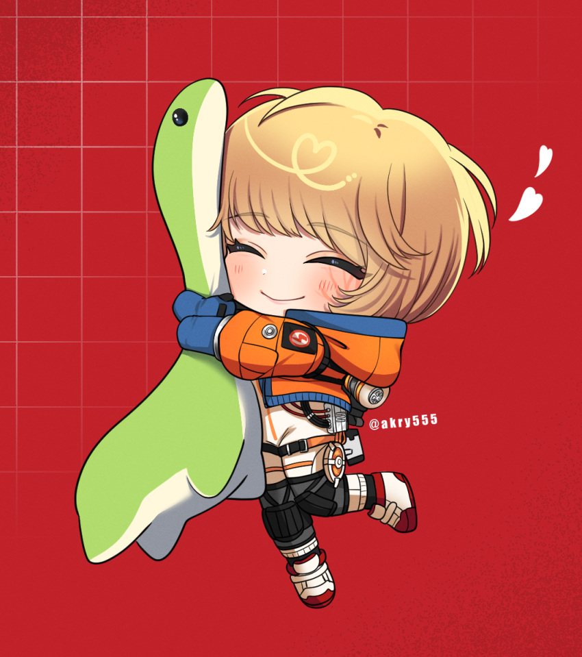 1girl, ^_^, akirai_(akry555), animification, apex_legends, blonde_hair, blue_gloves, bodysuit