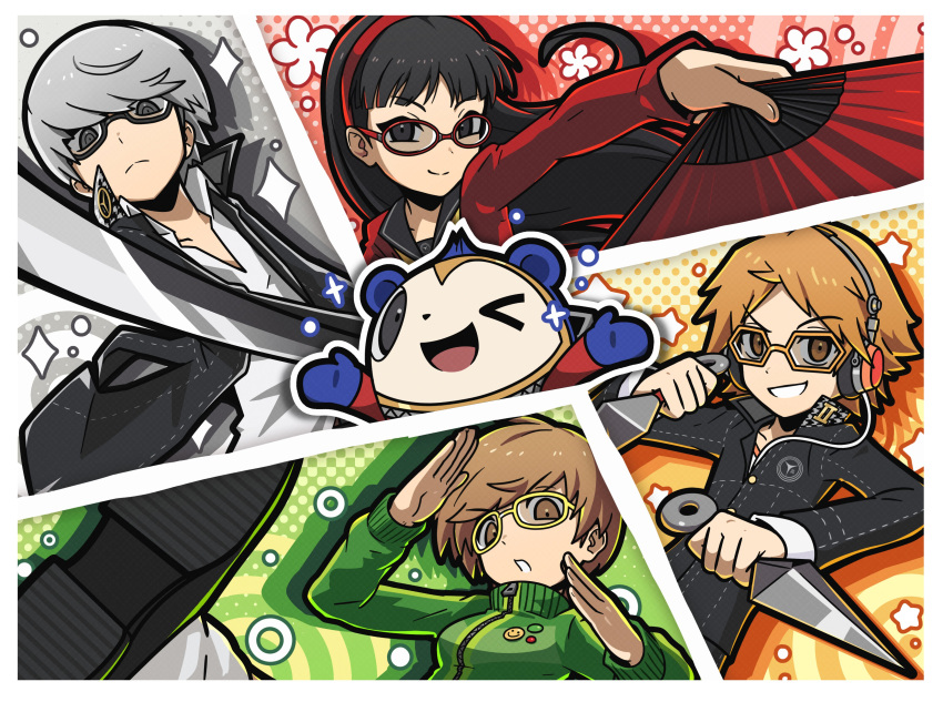 >_o, 2boys, 2girls, absurdres, amagi_yukiko, black_eyes, black_footwear, black_hair