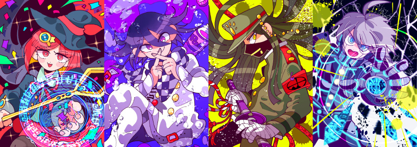 1girl, 3boys, absurdres, ahirumamire, ahoge, air_bubble, android, armband