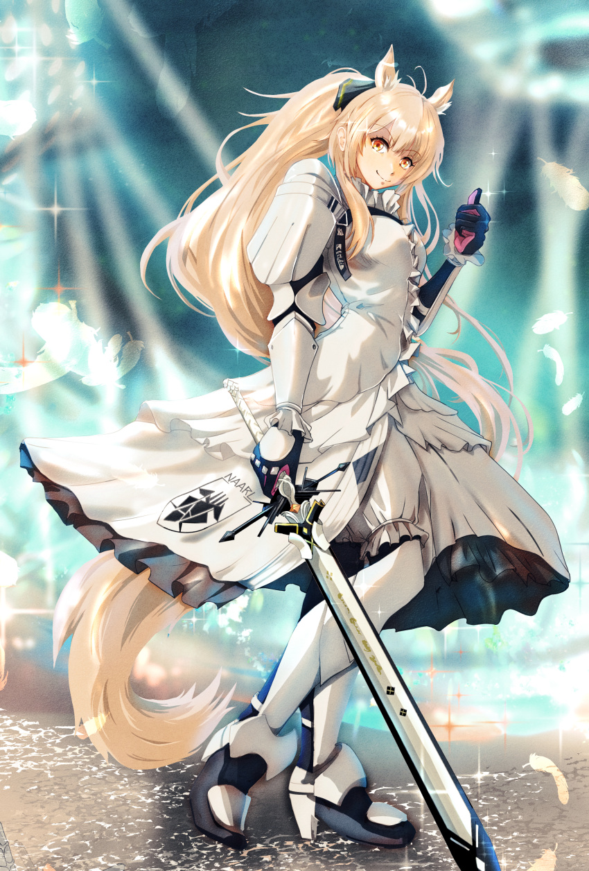1girl, absurdres, animal_ear_fluff, animal_ears, arknights, armor, black_bow, blemishine_(arknights)
