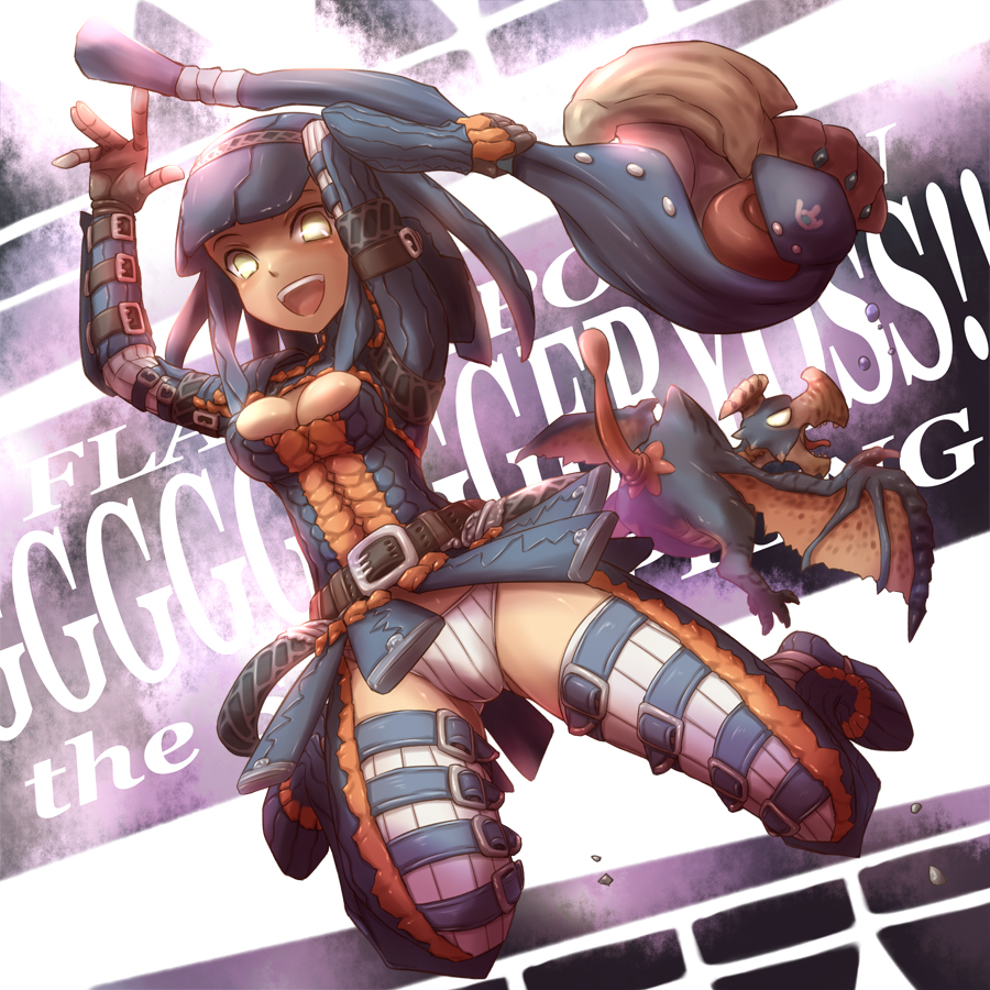 belt, black_hair, breasts, cleavage, cleavage_cutout, dragon, gloves, gypceros