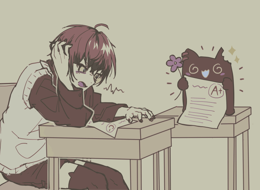 1boy, absurdres, ahoge, alternate_costume, animal_ears, black_thighhighs, cat_ears, flower