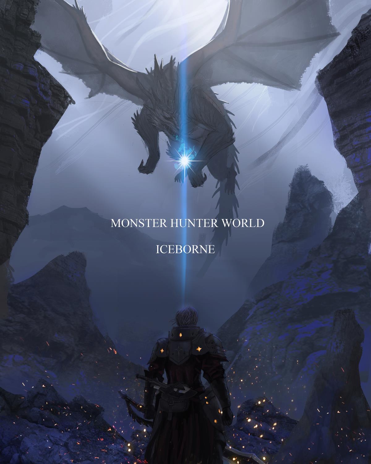 1boy, armor, back, belt_pouch, breath_weapon, breathing_fire, copyright_name, dragon