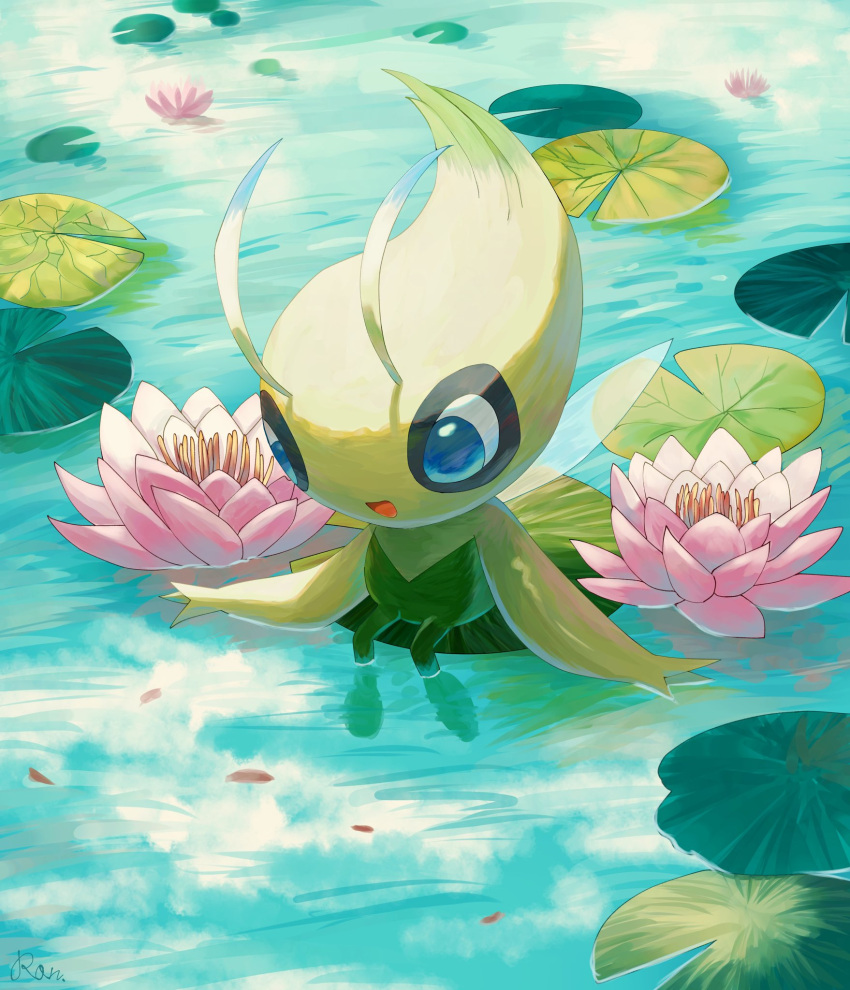 :d, blue_eyes, celebi, colored_skin, fairy_wings, flower, green_skin, highres