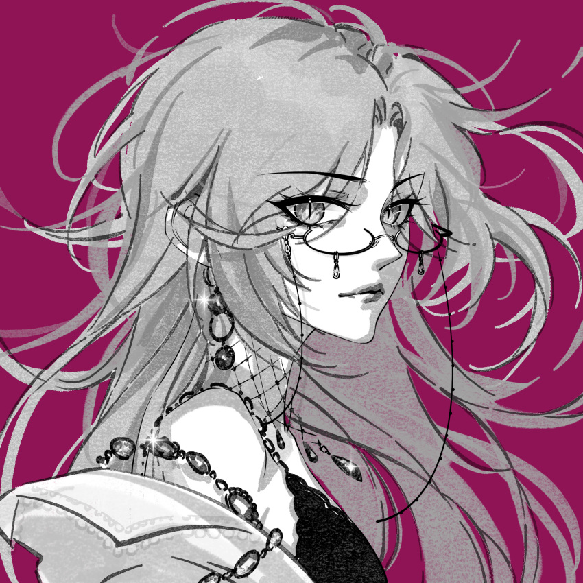 1girl, bare_shoulders, bespectacled, camisole, chinese_commentary, commentary, countess_chelsea_(path_to_nowhere), curtained_hair