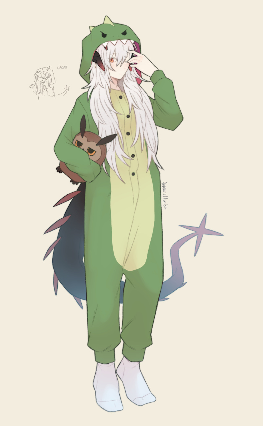 1girl, absurdres, animal_costume, arkiwi, arknights, commentary, dragon_costume, dragon_girl