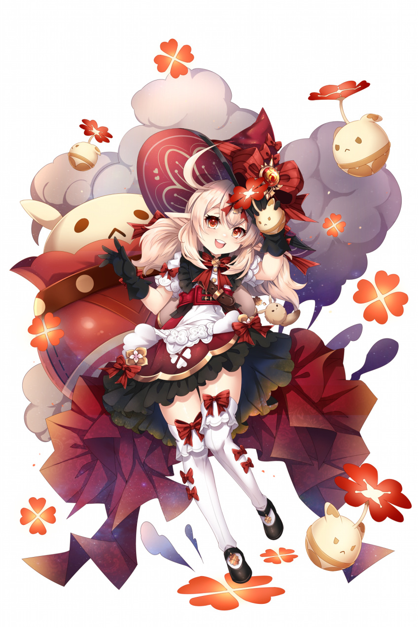 1girl, :d, aata1007, ahoge, apron, belt, black_footwear, black_gloves