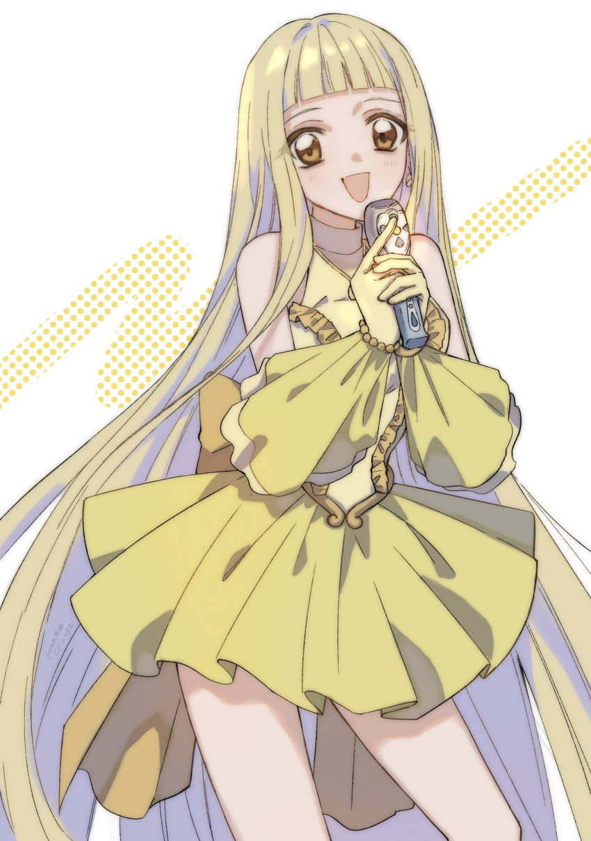 1girl, :d, blonde_hair, blunt_bangs, blush, bracelet, chexx60, coco_(mermaid_melody_pichi_pichi_pitch)