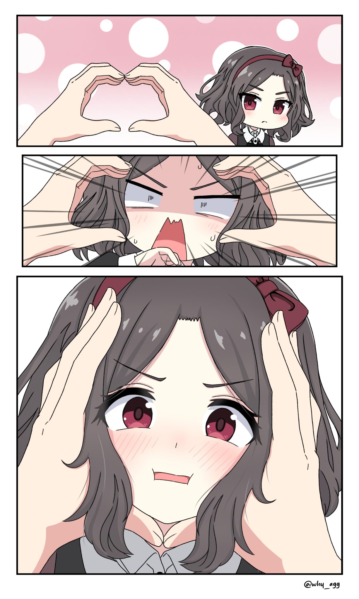 2girls, a_whydc, blush, bow_hairband, brown_hair, commentary, ebizuka_tomo, girls_band_cry