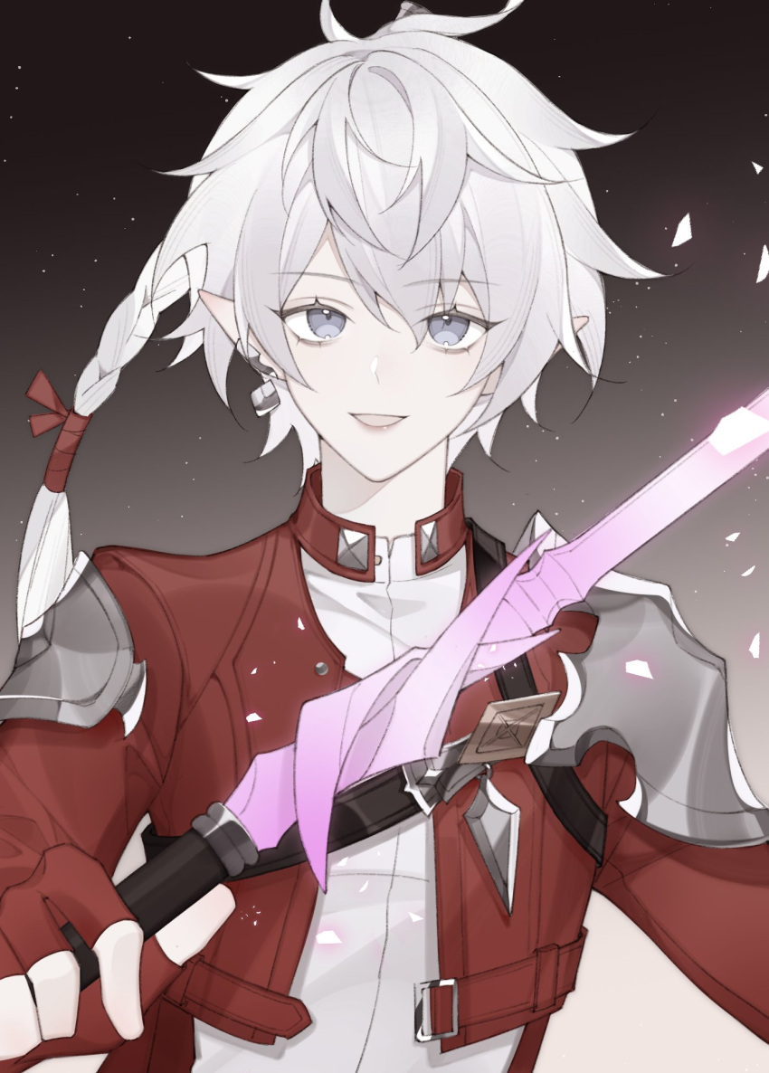 1girl, alisaie_leveilleur, armor, braid, cropped_jacket, earrings, elezen, elf