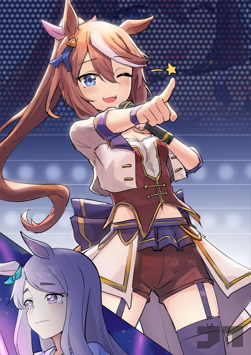 2girls, absurdres, animal_ears, artist_logo, blue_eyes, blush, breasts, closed_mouth