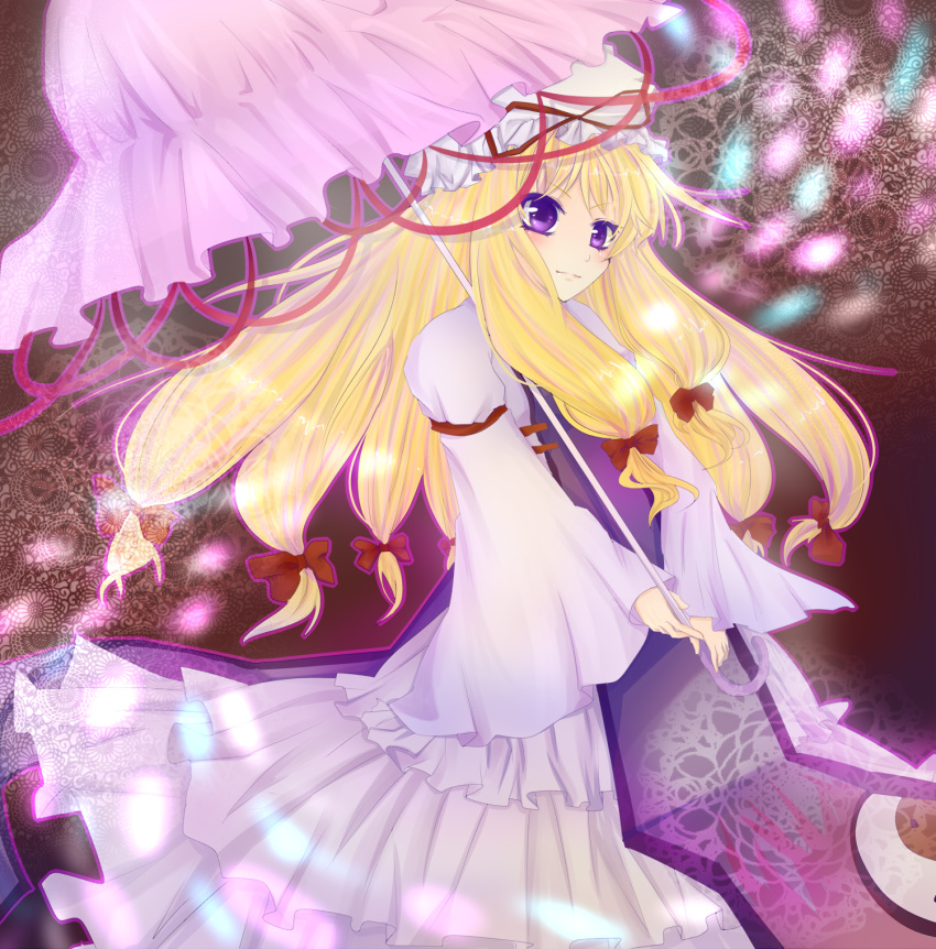 aya-0w0, blonde_hair, blush, bow, hair_bow, hat, hat_ribbon, highres