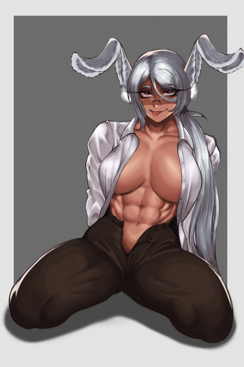 abs, absurdres, animal_ears, boku_no_hero_academia, breasts, glasses, highres, large_breasts