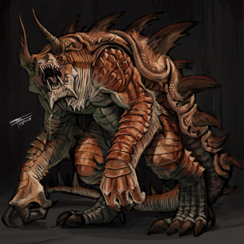 absurdres, animal_focus, artist_name, brown_eyes, carapace, claws, dungeons_&amp;_dragons, fangs